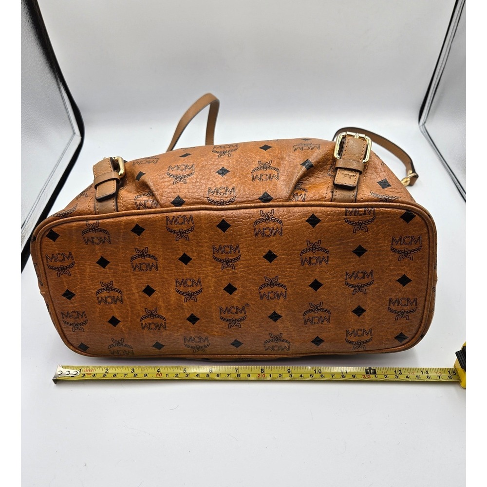 MCM Vintage Cognac Coated‎ Canvas Leather Trimmed Shoulder Bag Tote Purse - Picture 5 of 12